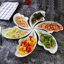 员创纯白陶瓷菜盘子商用餐厅酒店盘创意家用不规则微波炉盘子套装组合 11英寸海浪【6个】