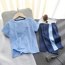 迪士尼高端轻奢儿童运动套装夏季2021新款中大童男女童速干套装短袖短裤两件套潮旗舰官方专卖 天蓝色 160码建议身高160