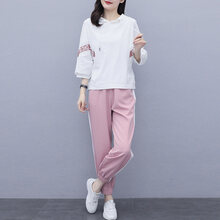 雁皇YESHON品牌哈伦裤套装女2021夏季新款女装时尚宽松洋气连帽休闲运动服套装 白衣+粉裤 L