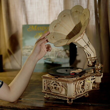 若客（ROKR）手工diy拼装模型复古黑胶留声机木质立体拼图成人玩具男朋友生日节日礼物 黑胶留声机【中国唱片联名款】