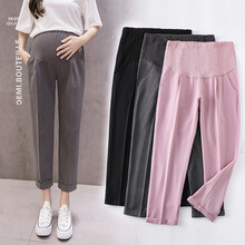 MUMUCREAN孕妇裤子夏季外穿薄款时尚宽松宽松潮妈休闲裤夏装九分西装裤 黑色 2XL