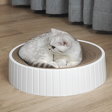 宠趣汇猫抓板窝猫窝一体瓦楞纸不掉屑猫咪专用磨抓板大号猫抓盆圆形耐用 典雅白｜特大号_猫薄荷【主图同款】