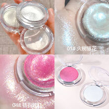 网红钻石高光腮红二合一修容盘神仙爆闪粉饼持久提亮脸部珠光细闪 01#火树银花+04#锆石玫红