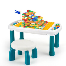 大颗粒积木桌子通用男孩女孩 1\/3-6岁宝宝多功能游戏桌儿童益智拼插积木玩具生日礼物 大颗粒桌+159颗粒滑道积木+1凳子