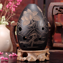 埙 陶瓷埙 初学勋 八孔埙 熏演奏表演便携式埙 乐器 8孔梨形埙荷花款+(指法表、收束袋)