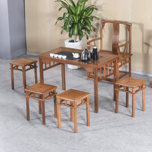 寻古红木家具非洲鸡翅木（学名：非洲崖豆木）小茶桌椅组合实木新中式泡茶桌办公室阳台茶台茶艺桌 六件套：茶桌+南宫椅+圆腿方凳