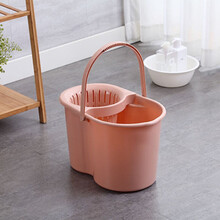 家用手动挤水桶手压地拖桶拖地拖把桶塑料旋转拧水单桶老式墩布桶 加厚粉色（两个沥水篮）