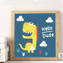 diy数字油画手工儿童油彩画画解闷填色定制小尺寸填充水彩装饰画 小恐龙【店长】 20cm*20cm绷好加厚实木内框整套  实木内框