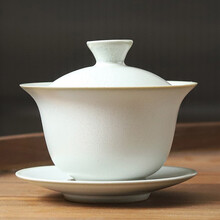 祥业 盖碗茶具三才盖碗茶碗手工家用开片可养复古功夫泡茶杯大号 亚行素晗盖碗