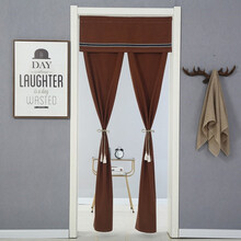 空调门帘隔冷 免打孔  空调门帘防走冷夏天卧室门免打孔挂帘整磁条防蚊沙门帘自粘贴隔断 印度红{彩虹麻普通式} 约宽90*高200cm【送伸缩杆】