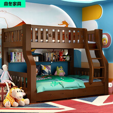 实木床双人床硬床板 加粗加厚实木双层床两层上下床成人高低床床成人母子床 H浅咖直梯+书架+床垫+抽屉+安装 上铺宽130 下铺宽150