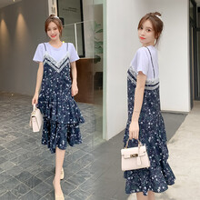 凯琳卡洛儿 孕妇装夏装孕妇裙夏季夏天外穿假两件孕妇连衣裙宽松大码孕妇裙子孕妈装 蓝色 M