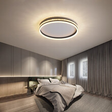汉宫 卧室灯现代简约轻奢吸顶灯具北欧主卧个性led房间灯饰 黑色/圆形40*6cm/无极25W