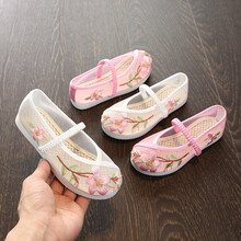 猫总监女童汉服鞋手工刺绣网鞋夏季儿童中国风绣花鞋中小童民族风老北京布鞋单鞋小女孩舞蹈表演鞋大童古装鞋 白色 31码/内长19码