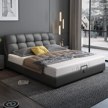 皇系（HXI）真皮床 双人床1.5米\/1.8米现代简约卧室高箱床 真皮床+1柜+环保椰棕床垫 1500*2000高箱结构