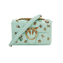 PINKO 21SS春夏款  奢侈品 女士金属徽标装饰迷你单肩斜挎包飞鸟包燕子包绿色 1P226JY72L T14