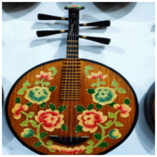 曲漾 乐器月琴彩绘仿古中式家居玄关背景墙装饰客厅摆件复古富贵牡丹 巧克力色