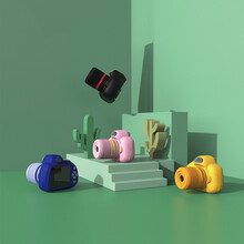 迪士尼商场同款 新款迷你卡通可拍照小单反儿童相机数码运动相机玩具 蓝色+16G内存卡