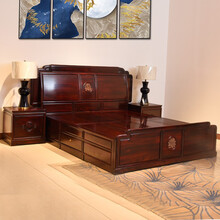 翁老匠红木家具印尼黑酸枝（学名：阔叶黄檀）新中式实木床素面双人大床1.8M婚床储物床卧室家具 苏荷大床+2床头柜