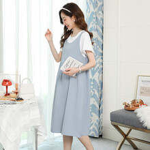金缔娅孕妇装夏装短袖薄款裙子宽松洋气外出时尚夏天孕妇连衣裙夏款 蓝色 XL