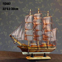 【新品】地中海风格帆船模型摆件木制酒柜客厅一帆风顺工艺品欧式大号仿真 金色 33CM(FJ34A7)