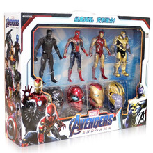 灭霸黑豹漫威复仇者联盟雷神钢铁侠蜘蛛侠头雕带底座关节可动变形玩具手办公仔六一儿童节礼物 四合一【蜘蛛侠+钢铁侠+灭霸+黑豹】