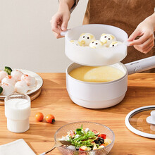 金正（NINTAUS）多功能电煮锅迷你家用电热锅带蒸笼小电蒸锅学生单人宿舍煮面煮锅小型电炒锅泡面神器 珍珠白升级款+蒸笼