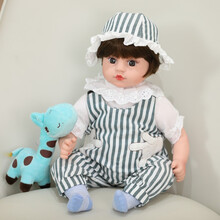 仿真婴儿洋娃娃会说话唱歌的智能软胶陪睡眠公仔玩偶大号感应可爱布娃娃儿童女孩公主玩具礼物 277蓝色条纹 礼盒+小鹿+感应款充电版+换装衣服