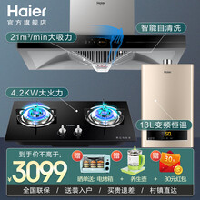 【海尔旗舰店】海尔欧式油烟机 21立方家用大吸力顶侧吸抽油烟机灶具套装热水器自清洁免清洗挥手感应控制 【三件套】自清洗烟机+4.2大火力灶+13升热水器