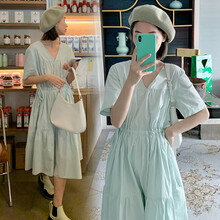 欣柏纶 孕妇装夏装孕妇裙夏季夏天外穿孕妇连衣裙宽松大码孕妇裙子孕妈装 浅绿色 M