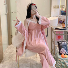 月子服三件套带胸垫孕妇睡衣纯棉春夏季薄款产妇产后哺乳文胸喂奶 三件套101粉（带胸垫可哺乳可调节） L（建议115-130斤左右）