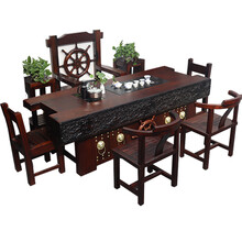 茶桌椅组合 老船木茶几茶桌茶具套装一体中式泡茶桌 豹点  定制品 大团圆博古架 整装