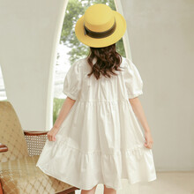 女童连衣裙夏装新款韩版儿童裙子中大童学生公主裙3-12岁小女孩夏天穿的衣服 米白色女童裙子夏 150
