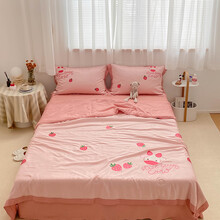 贝莱妮 夏季可水洗空调被夏凉被四件套冰丝夏被单双人丝夏天薄款被子 草莓奶牛 200*230cm夏被四件套