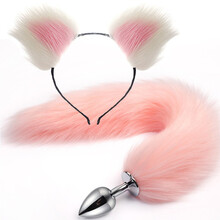 云曼 狐狸尾巴金属肛塞SM后庭猫狗毛绒耳朵尾巴外出肛栓女用另类玩具sm情趣激情用品器具大小号 粉色肛塞+狐狸耳朵+礼 小号塞