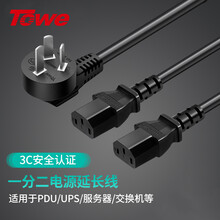 同为（TOWE）16A转2C13国标品字尾电脑投影机显示器打印机电源线,IDC机房一分二电源线3*2.5平方3米线