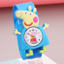 玩具手表儿童电子果冻表拍拍表卡通社会人男孩女孩学生幼儿园礼品 浅蓝色佩奇(石英表)