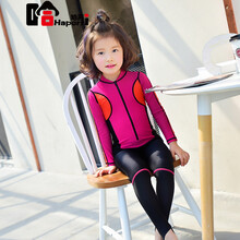 哈珀芮品牌儿童泳衣男女童连体长袖长裤遮阳速干中大童婴儿潜水服韩国泳装夏 玫红色 M