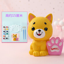 儿童涂色石膏娃娃搪胶白胚彩绘模具手工制作存钱罐上色公主涂鸦玩 19-卡通旺旺-高约15cm