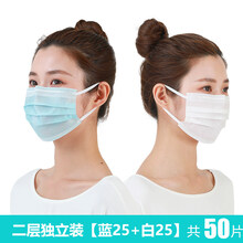 宽耳带超夏季轻薄透气防晒两层单独立包装夏天一次性口罩不勒耳一二层男女 升级款不勒耳【二层】【蓝色+白色】共50只独立