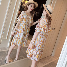 韵暖香 2021夏季孕妇装产后外出小个子哺乳薄款时尚潮妈碎花夏天裙子宽松喂奶连衣裙 黄色 XXL