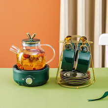 一壶百饮养生壶办公室1.1L花茶壶家用多功能迷你煮茶器热水壶玻璃小型养生壶养身水壶套装 1.1L玻璃壶+4杯4勺4碟+四杯架+旋钮底座B