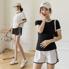 凯琳卡洛儿 孕妇装套装夏季夏款孕妇套装孕妇两件套外出外穿宽松大码孕妈装 黑色高腰 M