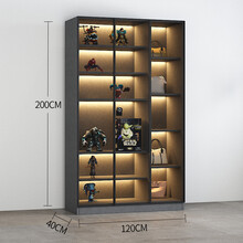 手办柜玻璃展柜 玻璃门储物柜专业化定制手办柜雕像柜规划展示柜定做模型柜设计NAVCON 陨石灰3门加指纹锁【实木多层板120x40x200 1.4米以上宽