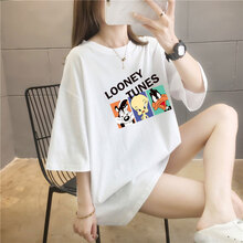 麦士豆孕妇装夏装2021新款宽松胖mm卡通短袖t恤裙时尚潮妈百搭上衣 白色 M