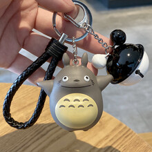 福圣洋卡通公仔情侣汽车钥匙扣女ins包包挂件钥匙圈挂饰定制七夕 龙猫+黑绳+黑白铃