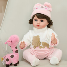 仿真婴儿洋娃娃会说话唱歌的智能软胶陪睡眠公仔玩偶大号感应可爱布娃娃儿童女孩公主玩具礼物 277粉色小熊 礼盒+小鹿+感应款充电版
