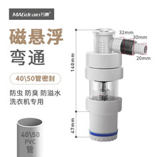 万康洗衣机地漏防臭神器 洗衣机防溢水返水排水管接头 洗脸池面盆台盆三通双用下水管弯头 9】磁悬浮 防臭 弯通 40/50管 接1台洗衣机