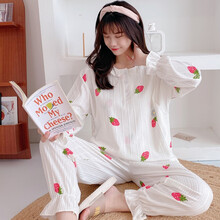 回访人夏天纯棉薄款哺乳睡衣孕妇夏季卡通纱布喂奶月子服两件套春秋可外穿 LDE-35833# XL码  110-140斤
