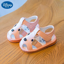迪士尼专卖旗舰官方店男宝宝鞋2021夏季叫叫鞋6-9个月8婴儿学步鞋软底女童童鞋防滑凉鞋 粉红色 001小狗(皮革款 宝宝鞋码不准-按照内长选码